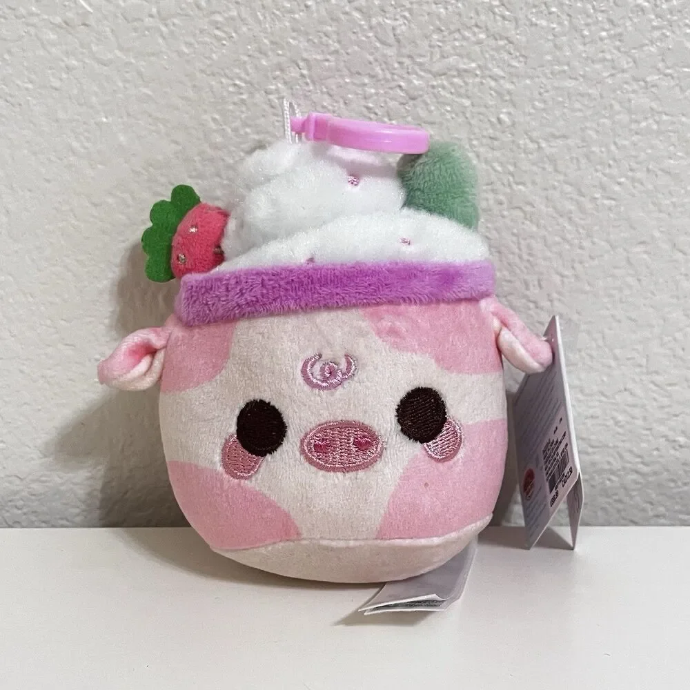 #Plush Goals By Cuddle Barn Strawberry Mooshake Cow Clip Mini Series 4.5
